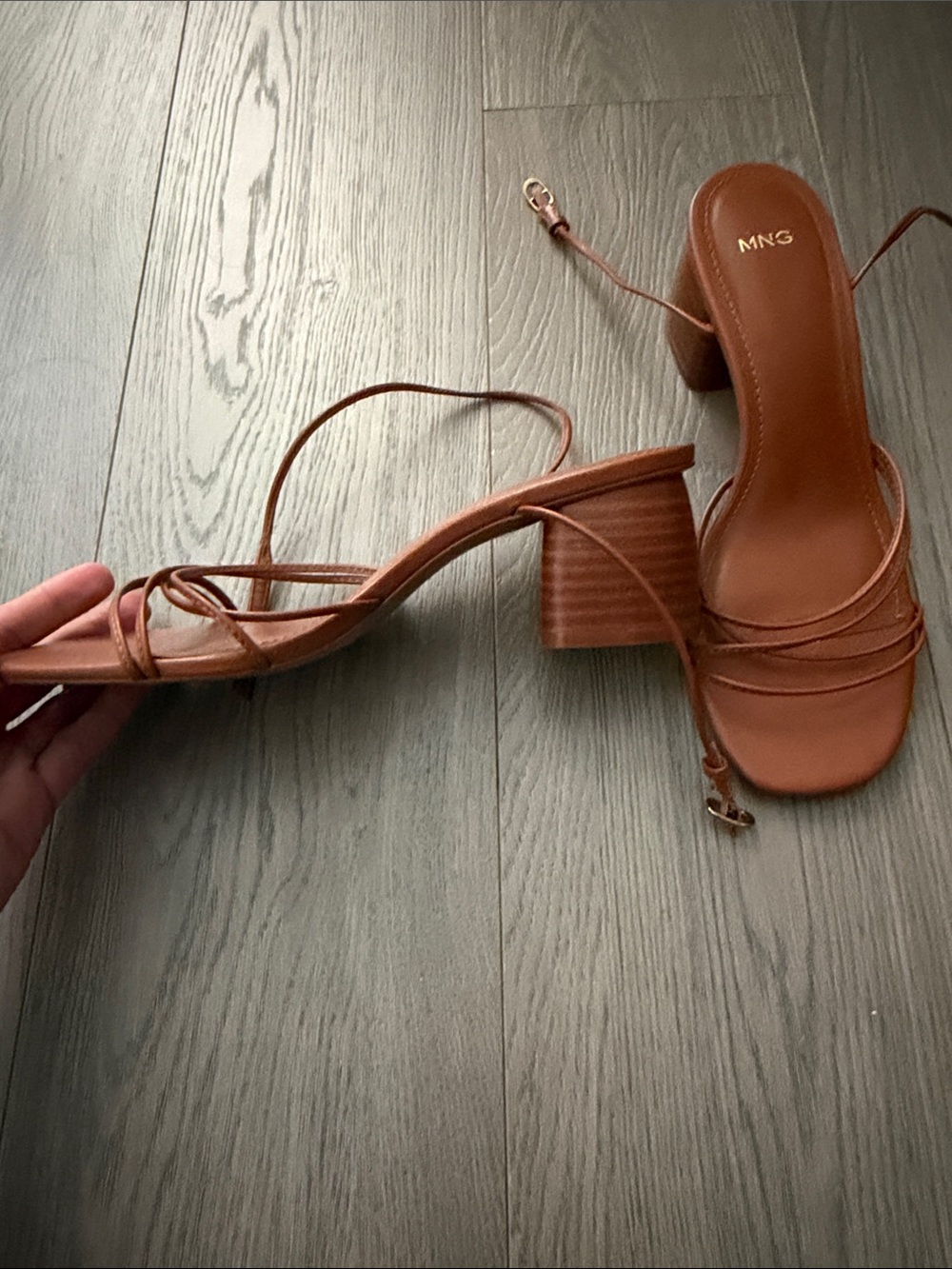 Mango Tan Strappy Block Heel Sandals - Picture 2 of 4